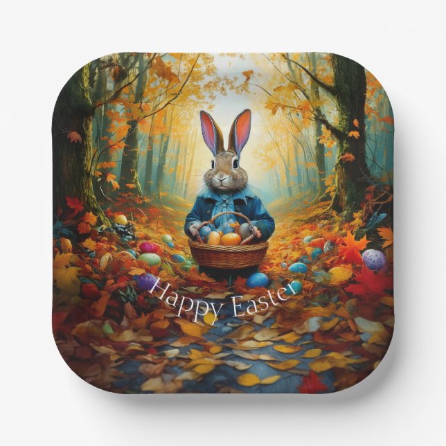 Plato De Papel Conejo de Pascua en el bosque (Anverso)