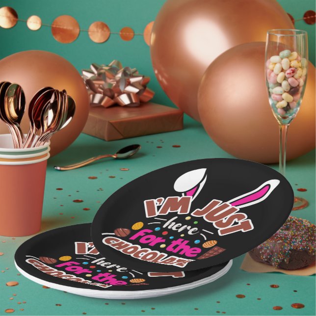 Plato De Papel Conejo de Pascua estoy aquí por el chocolate (Multi)