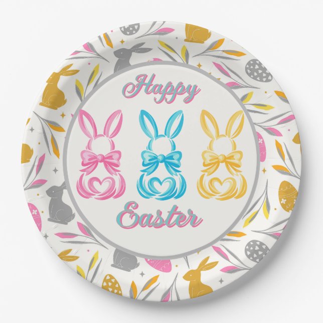 Plato De Papel Conejo de Pascua Feliz Coqueta (Anverso)
