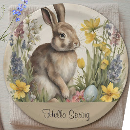 Plato De Papel Conejo de Pascua Floral de Huevo
