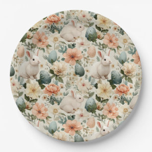 Plato De Papel Conejo de Pascua Floral Vintage (10)