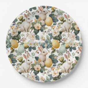 Plato De Papel Conejo de Pascua Floral Vintage (7)