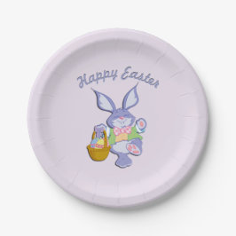 Plato De Papel Conejo de Pascua Morado Bailando Lavanda