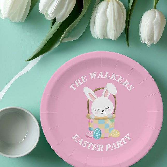 Plato De Papel Conejo de Pascua personalizado de fiesta rosa (Subido por el creador)