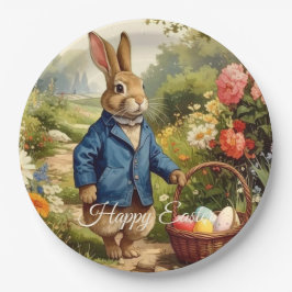 Plato De Papel Conejo de Pascua recogiendo huevos de Pascua