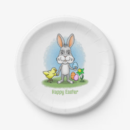 Plato De Papel conejo de Pascua y el Pollo Amarillo