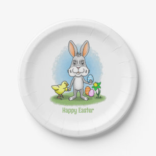 Plato De Papel conejo de Pascua y el Pollo Amarillo