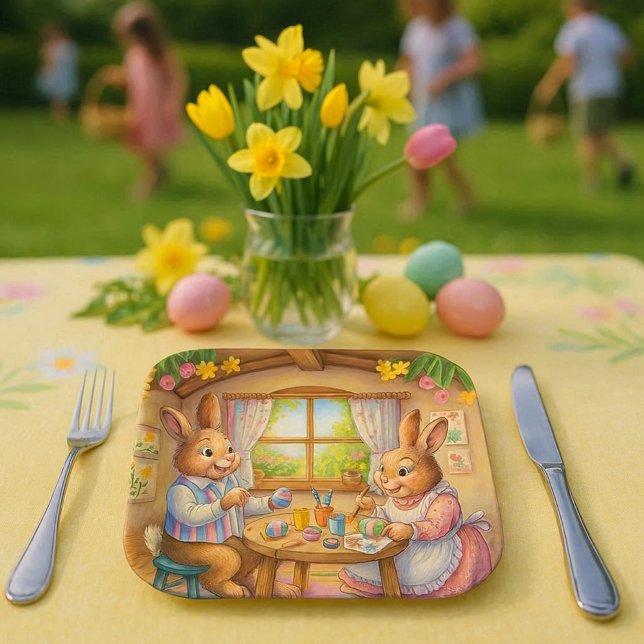 Plato De Papel Conejo de Pascua y fiesta de huevos (Subido por el creador)