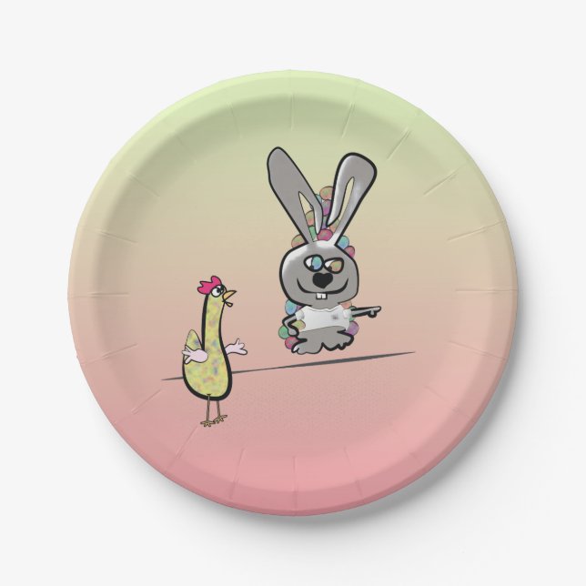Plato De Papel Conejo de Pascua y Personalizado de pollo (Anverso)