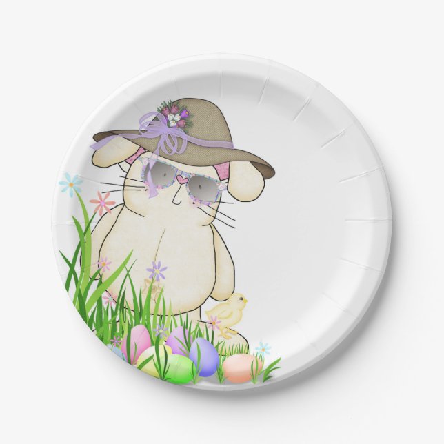 Plato De Papel conejo de Pascua y pollito (Anverso)