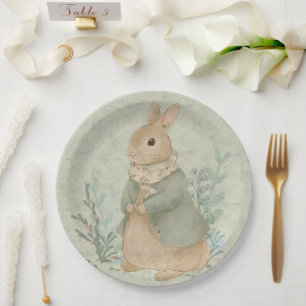 Plato De Papel conejo de peter vintage con flores Placa de papel