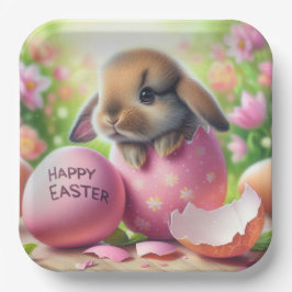 Plato De Papel Conejo en Huevo de Pascua con flores