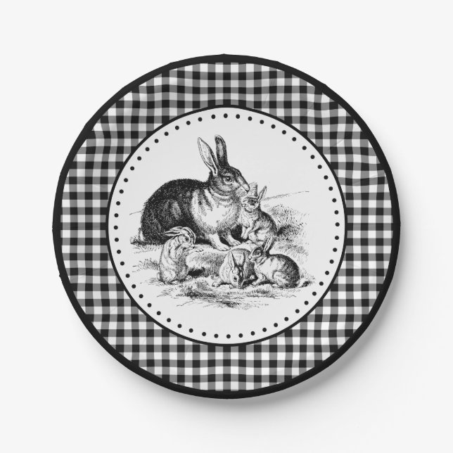 Plato De Papel Conejo Gingham (Anverso)