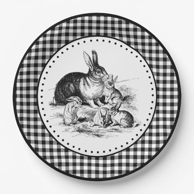 Plato De Papel Conejo Gingham (Anverso)