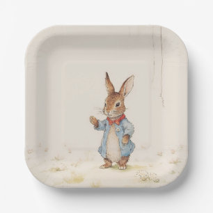 Plato De Papel conejo gris, lindo con placas de papel de cola bla