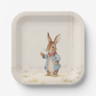 Plato De Papel conejo gris, lindo con placas de papel de cola bla