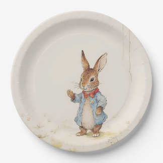 Plato De Papel conejo gris, lindo con placas de papel de cola bla