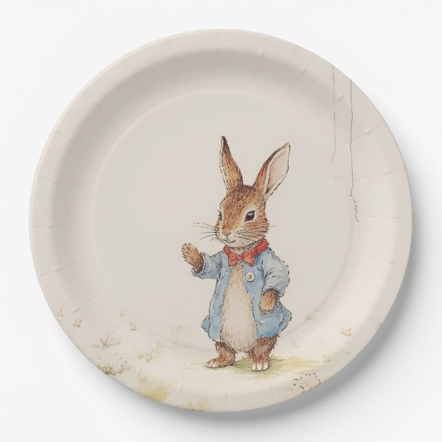 Plato De Papel conejo gris, lindo con placas de papel de cola bla (Anverso)