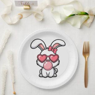 Plato De Papel Conejo Kawaii Juguetón con Burbuja de Chicle