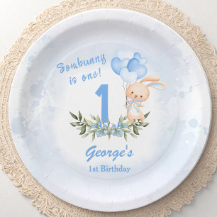 Plato De Papel Conejo lindo Azul primer cumpleaños primavera