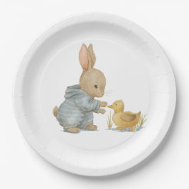 Plato De Papel conejo lindo con pato