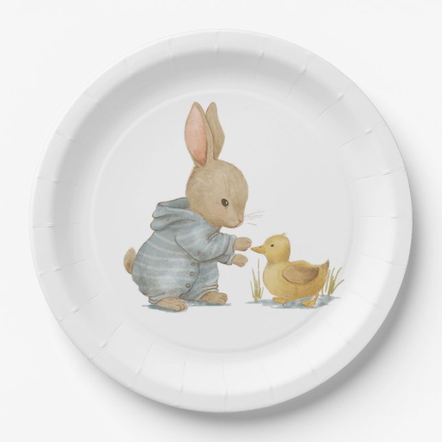Plato De Papel conejo lindo con pato (Anverso)