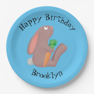 Plato De Papel Conejo lindo con personalizado de zanahoria sentad
