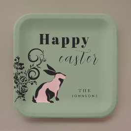 Plato De Papel Conejo moderno feliz Pascua personalizada
