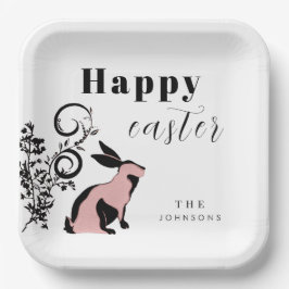 Plato De Papel Conejo moderno Feliz Pascua Personalizado