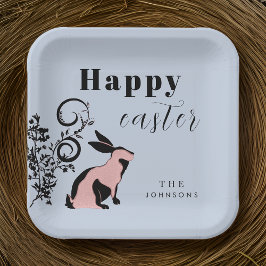 Plato De Papel Conejo moderno Feliz Pascua Personalizado