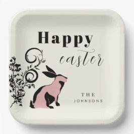 Plato De Papel Conejo moderno Feliz Pascua Personalizado