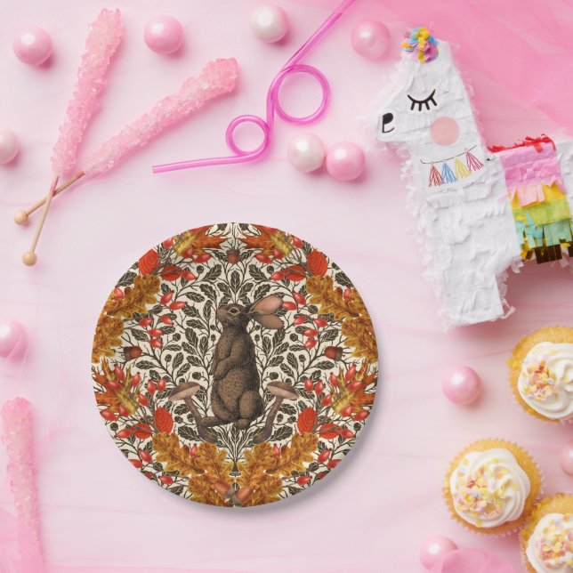 Plato De Papel Conejo otoñal en blanco roto (Fiesta)