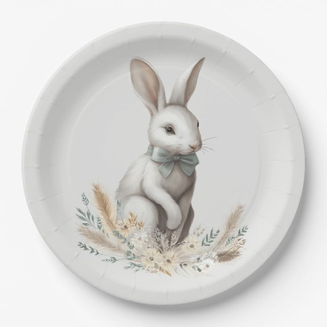 Plato De Papel Conejo Pastel Boho (Anverso)