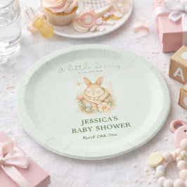 Plato De Papel Conejo Pequeño Verde Salvia Baby Shower Neutral