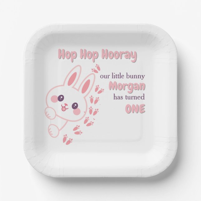 Plato De Papel Conejo Personalizado lindo cumple un Chica primer  (Anverso)
