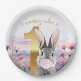 Plato De Papel Conejo primer cumpleaños chispa rosa
