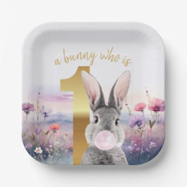 Plato De Papel Conejo primer cumpleaños chispa rosa