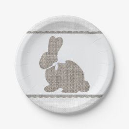 Plato De Papel Conejo Rústico de Arpillera Gris Blanca Cumpleaños