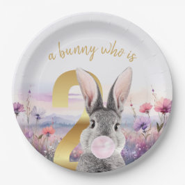 Plato De Papel Conejo Segundo cumpleaños, chicle rosado