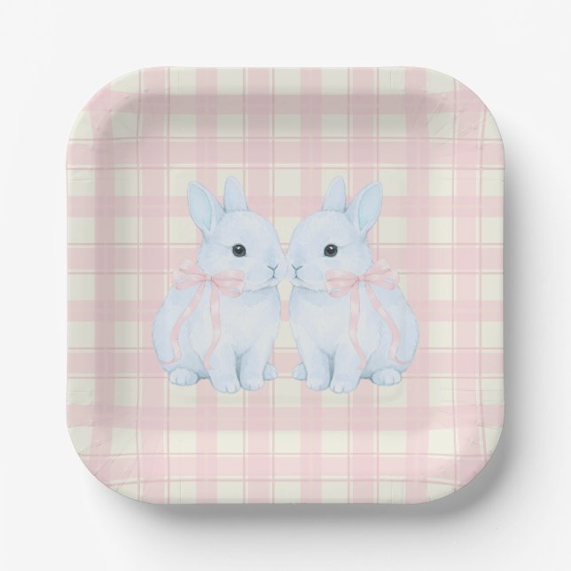 Plato De Papel Conejos de Pascua Azules de Malvavisco (Anverso)