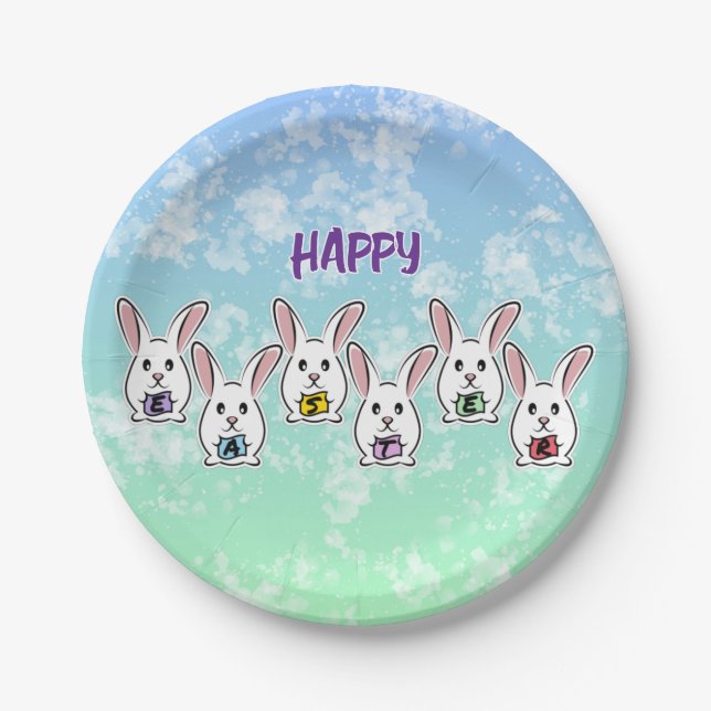 Plato De Papel Conejos de Pascua con Forma de Huevo (Anverso)