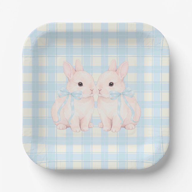 Plato De Papel Conejos de Pascua de conejos de malvavisco rosa (Anverso)