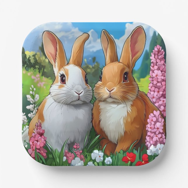 Plato De Papel Conejos de verano (Anverso)