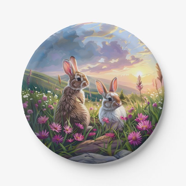 Plato De Papel Conejos En Una Noche Pacífica (Anverso)