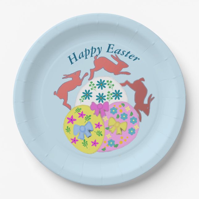 Plato De Papel Conejos Saltarines de Pascua (Anverso)
