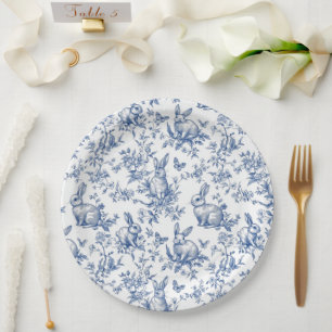 Plato De Papel Conejos Sweet Blue Bunny Toile Francés