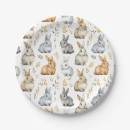 Plato De Papel Conejos Y Hojas