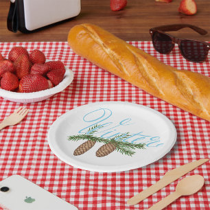 Plato De Papel Cones De Pino De Invierno