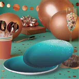 Plato De Papel Confetán de plata verde azulada