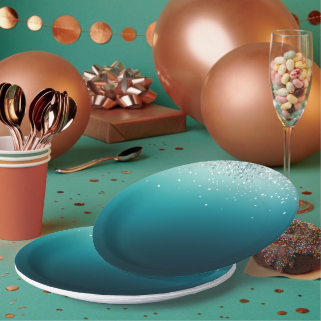 Plato De Papel Confetán de plata verde azulada (Multi)